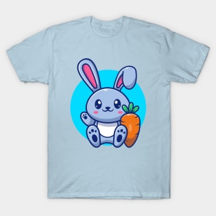 Cute Rabbit Sitting With Carrot Cartoon T-Shirt